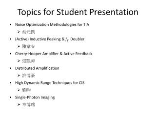 Topics for Student Presentation