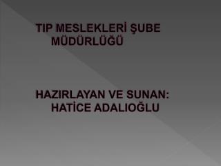 TIP MESLEKLERİ ŞUBE MÜDÜRLÜĞÜ HAZIRLAYAN VE SUNAN: HATİCE ADALIOĞLU