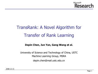 TransRank: A Novel Algorithm for Transfer of Rank Learning