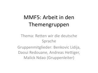 MMF5: Arbeit in den Themengruppen