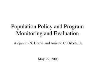 Population Policy and Program Monitoring and Evaluation