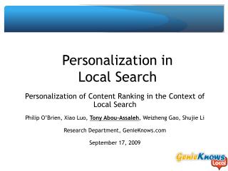 Personalization in Local Search