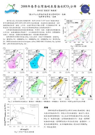 2008 年春季台灣海峽表層海水 fCO 2 分佈