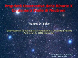 Proprietà Osservative delle Binarie X Contenenti Stelle di Neutroni