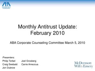 Monthly Antitrust Update: February 2010