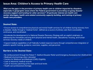 Issue Area: Children’s Access to Primary Health Care