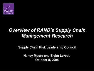 Overview of RAND’s Supply Chain Management Research