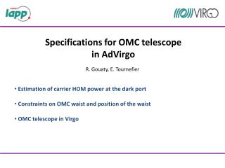 Specifications for OMC telescope in AdVirgo