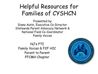NJ’s PTI Family Voices &amp; F2F HIC Parent to Parent FFCMH Chapter