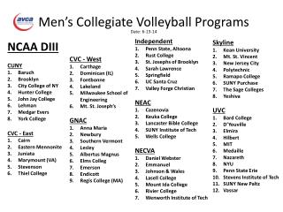 Men’s Collegiate Volleyball Programs Date: 6-13-14