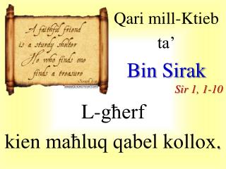 Qari mill-Ktieb ta’ Bin Sirak Sir 1, 1-10