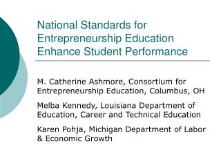 National Standards for Entrepreneurship Education Enhance Student Performance