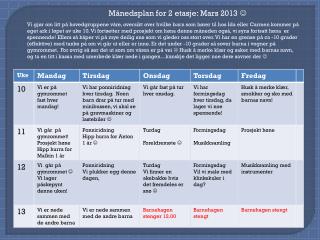 Månedsplan for 2 etasje: Mars 2013 