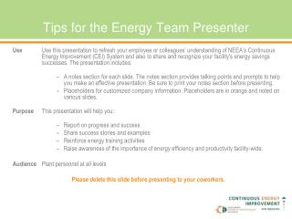 Tips for the Energy Team Presenter