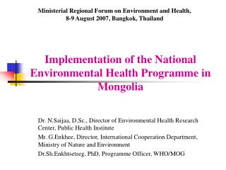Implementation of the National Environmental Health Programme in Mongolia