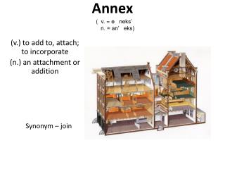 (v.) to add to, attach; to incorporate (n.) an attachment or addition