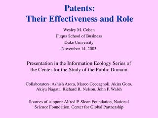 Patents: Their Effectiveness and Role