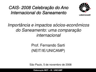 Importância e impactos sócios-econômicos do Saneamento: uma comparação internacional