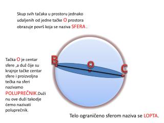 Telo ograničeno sferom naziva se LOPTA .