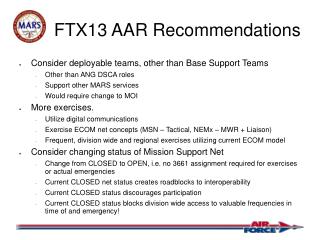 FTX13 AAR Recommendations