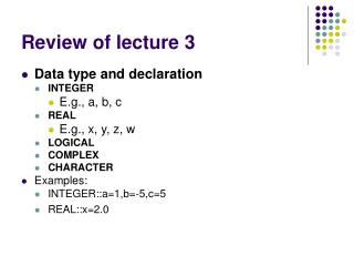 Review of lecture 3