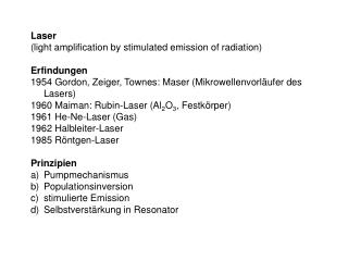 Laser (light amplification by stimulated emission of radiation) Erfindungen