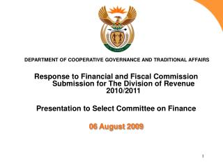 Response to Financial and Fiscal Commission Submission for The Division of Revenue 2010/2011