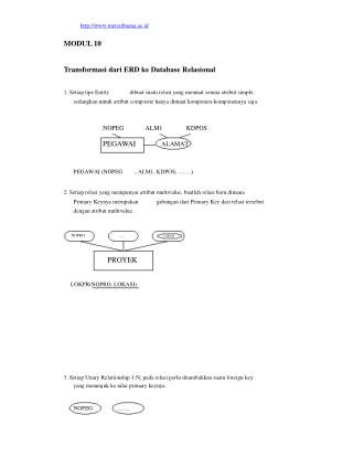 mercubuana.ac.id MODUL 10 Transformasi dari ERD ke Database Relasional