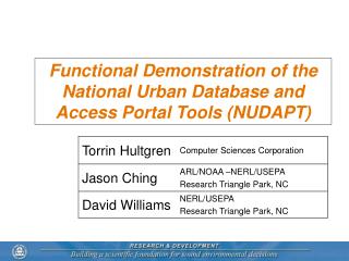 Functional Demonstration of the National Urban Database and Access Portal Tools (NUDAPT)