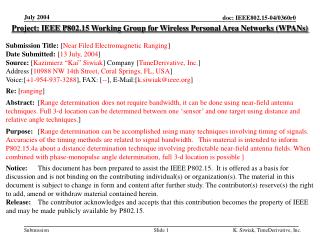 Project: IEEE P802.15 Working Group for Wireless Personal Area Networks (WPANs)