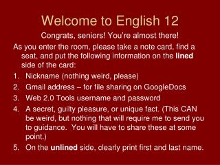 Welcome to English 12