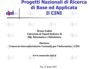 Progetti Nazionali di Ricerca di Base ed Applicata Il CINI