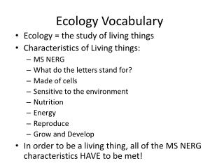 Ecology Vocabulary