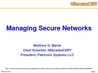 Managing Secure Networks