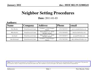 Neighbor Setting Procedures