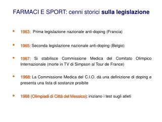 FARMACI E SPORT: cenni storici sulla legislazione