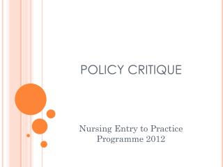 POLICY CRITIQUE