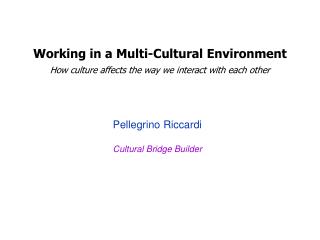 Working in a Multi-Cultural Environment How culture affects the way we interact with each other