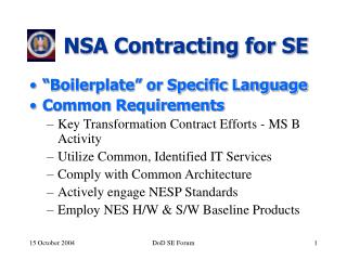 NSA Contracting for SE