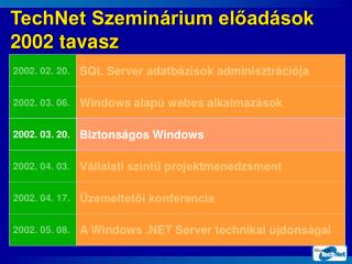 TechNet Szeminárium előadások 2002 tavasz