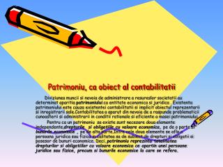 Patrimoniu, ca obiect al contabilitatii