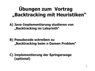 Übungen zum Vortrag „Backtracking mit Heuristiken“