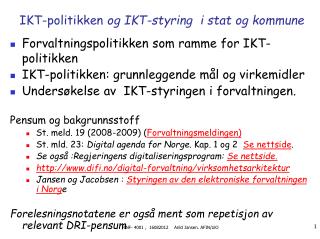 IKT-politikken og IKT-styring i stat og kommune