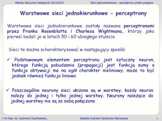 Warstwowe sieci jednokierunkowe - perceptrony