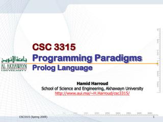CSC 3315 Programming Paradigms Prolog Language