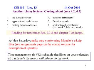 the class hierarchy apparent and real classes casting between classes