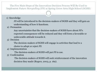 1 )  Knowledge FS will be introduced to the decision-makers of SGHS and they will gain an