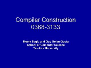 Compiler Construction 0368-3133