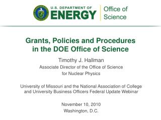 Grants, Policies and Procedures in the DOE Office of Science