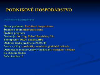 PODNIKOVÉ HOSPODÁRSTVO